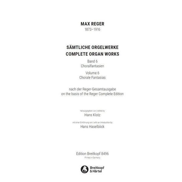 Breitkopf & Härtel Reger Sämtliche Orgelwerke
