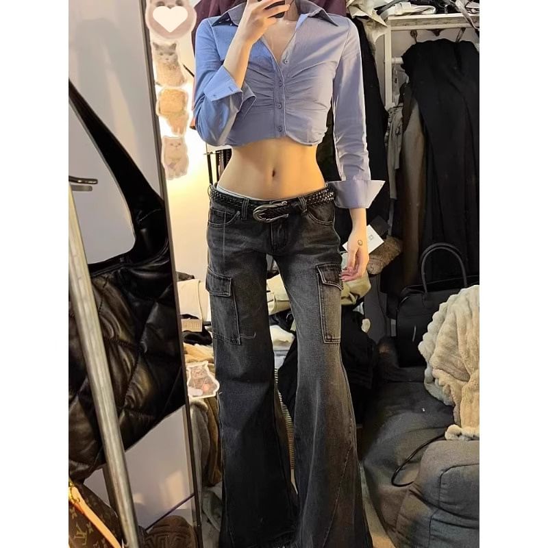 Vhancy - Low Waist Washed Baggy Cargo Jeans
