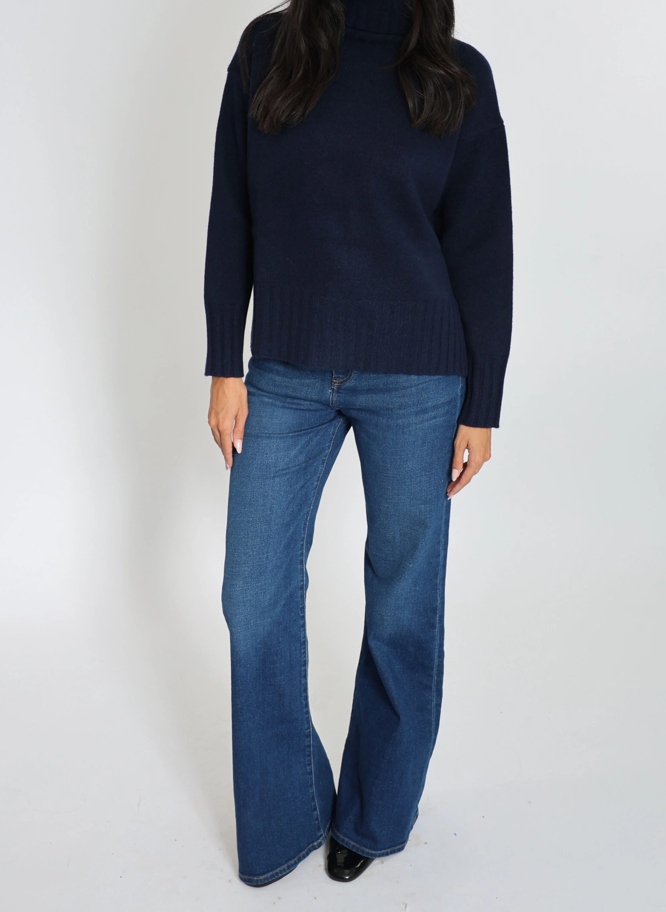 CELINA - Pull droit col roulé en laine mélangée | Bleu