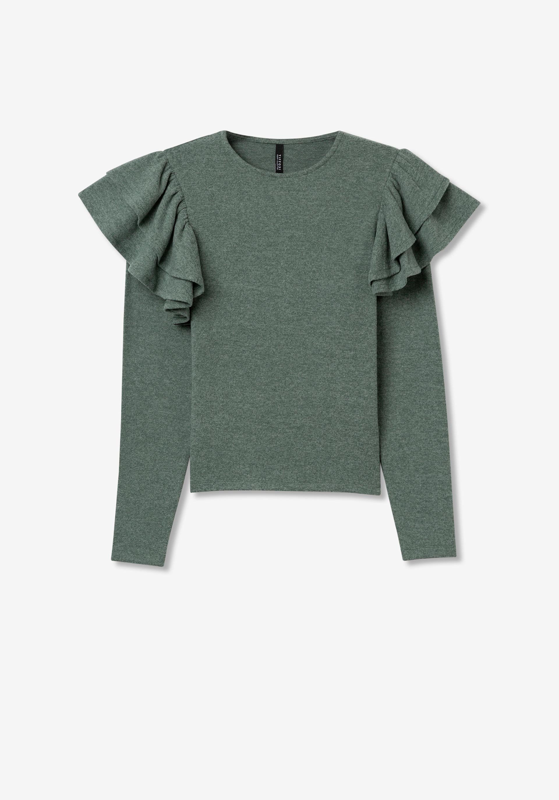 T-shirt Toque Suave com Folhos