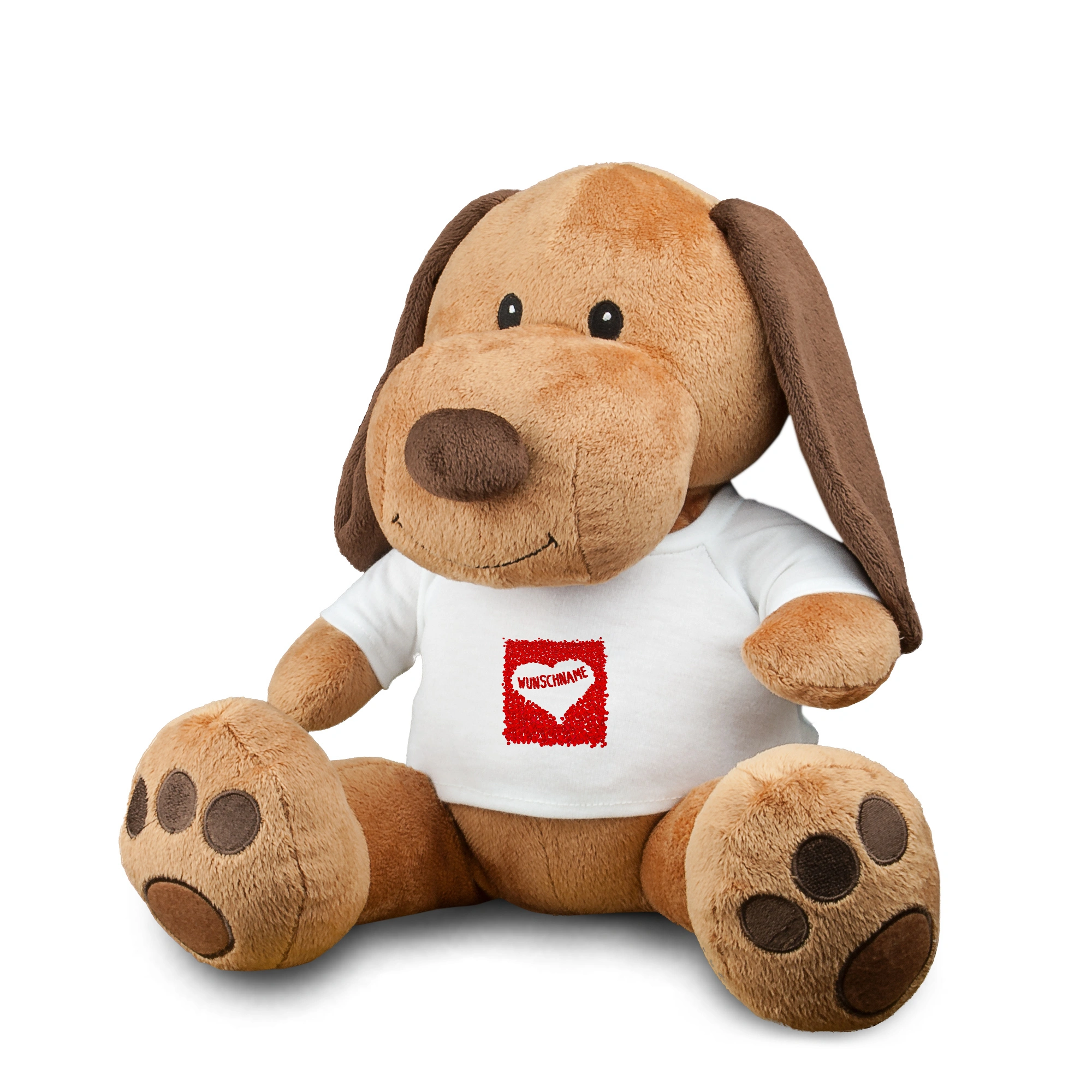 Kuscheltier Hund mit Namen (Motiv: Rosenherz)