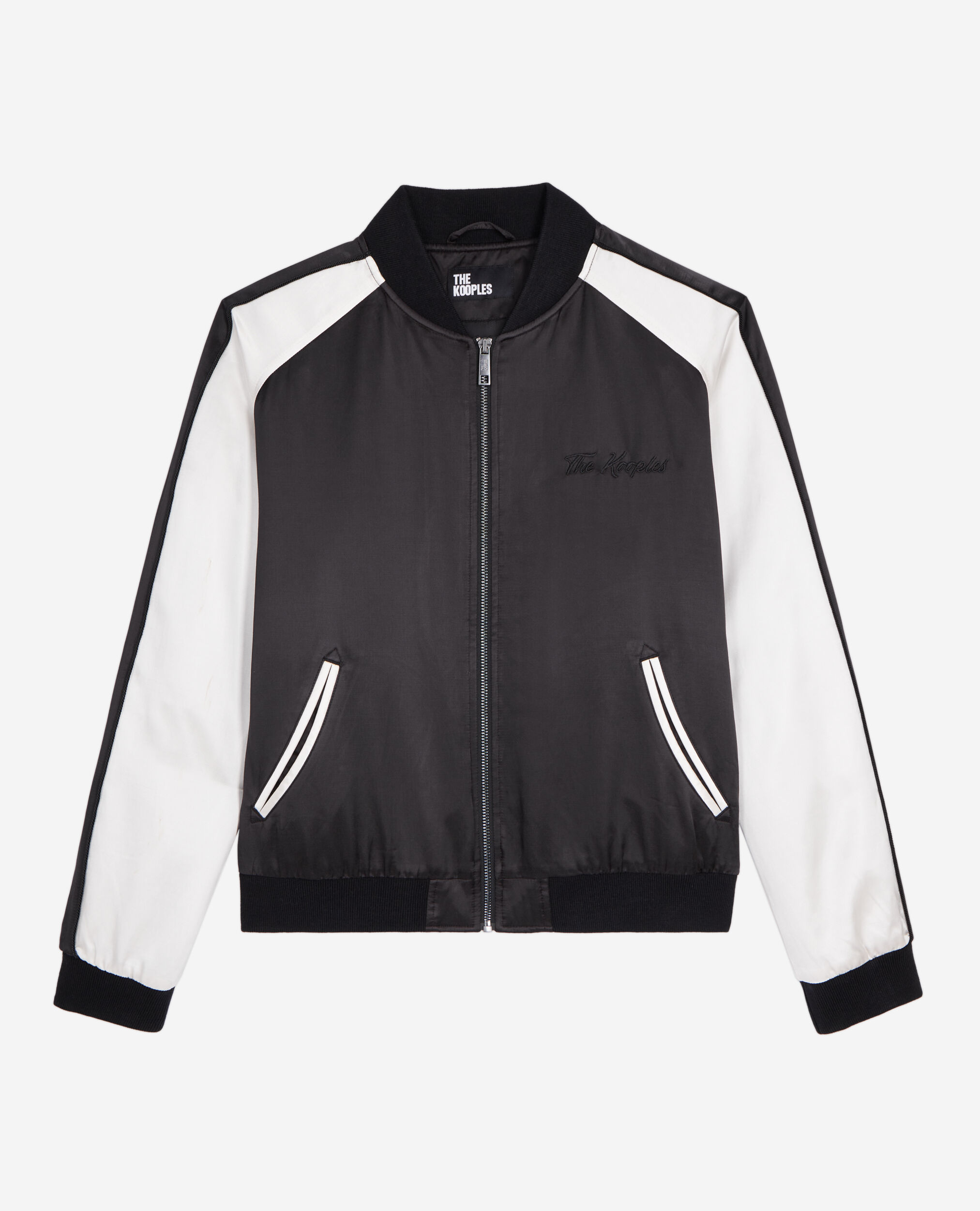 Black and white satin jacket with Dragon embroidery