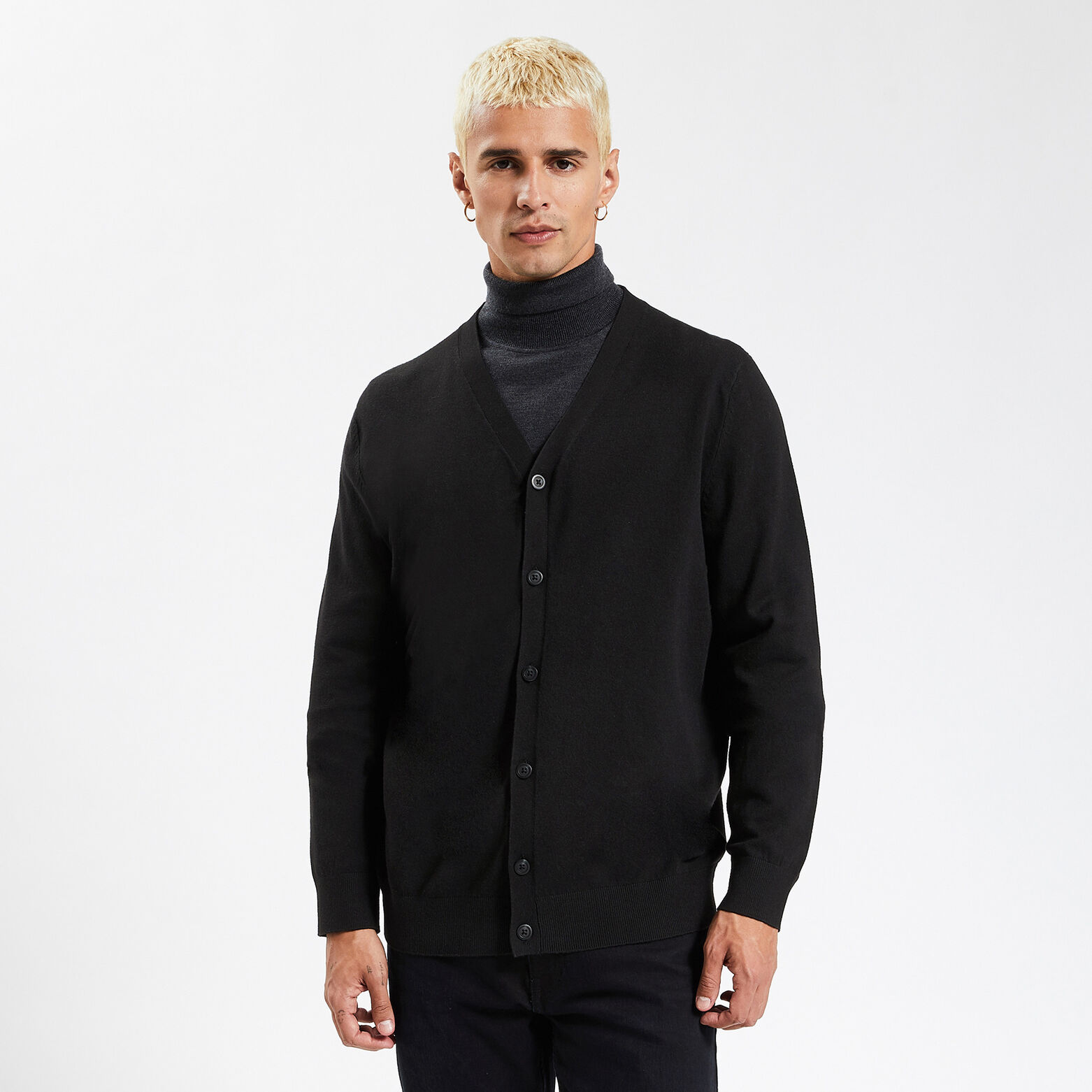 Cardigan boutonné uni Noir