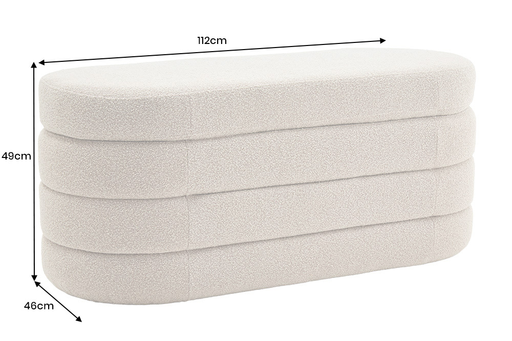 Extravagante Polsterbank VOGUE 115cm taupe Bouclé Sitzbank mit Stauraum