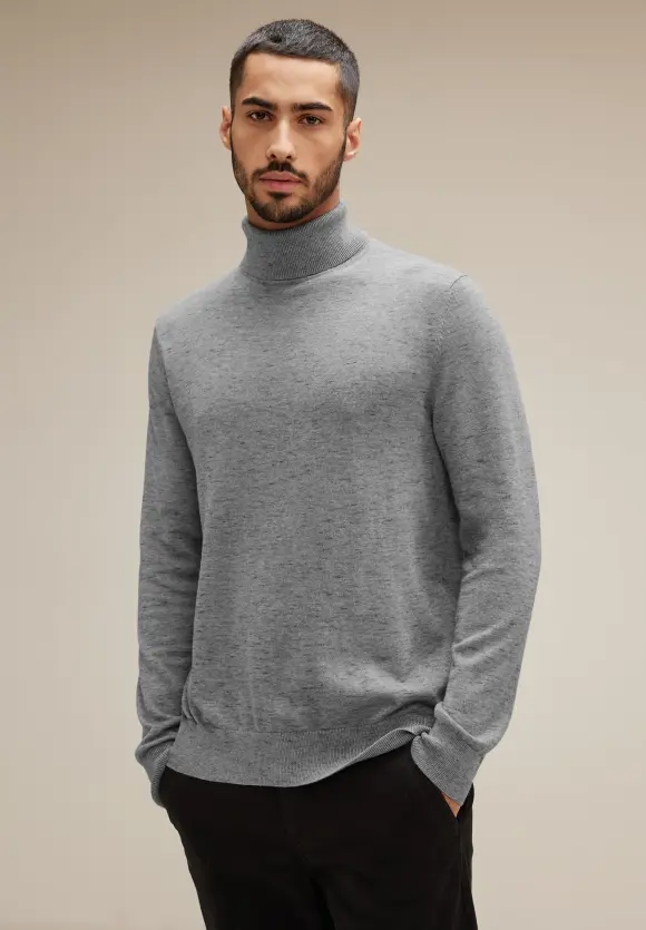 Basic Rollkragen Pullover - stone grey melange