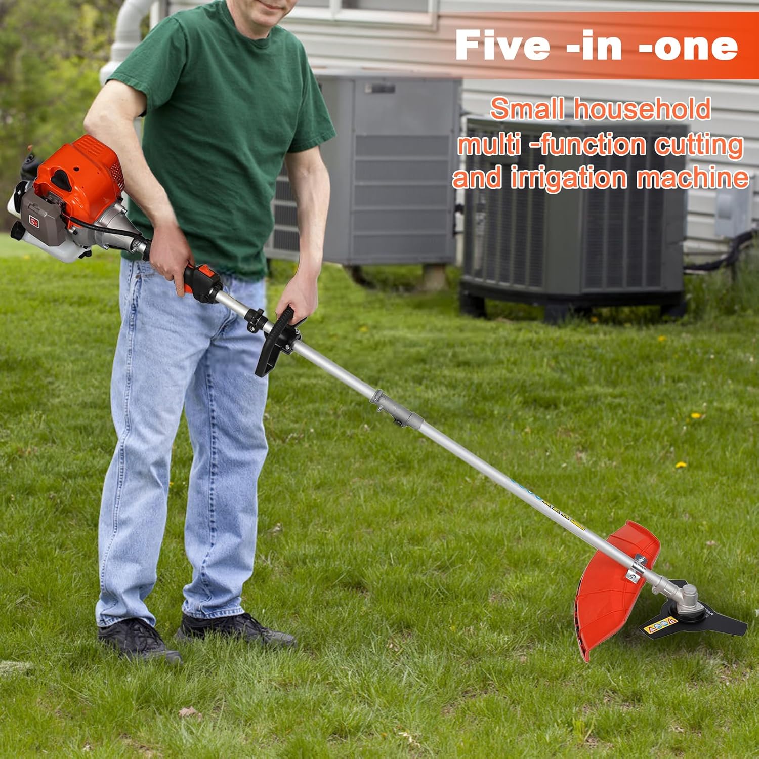 5 in 1 Rasenmäher 52CC Gas Unkrautschneider Akku-Heckenschere 2-Takt Freischneider Handheld Kettensäge Heckenschere Benzin Heckenschere Kettensäge Motorsense (Orange)