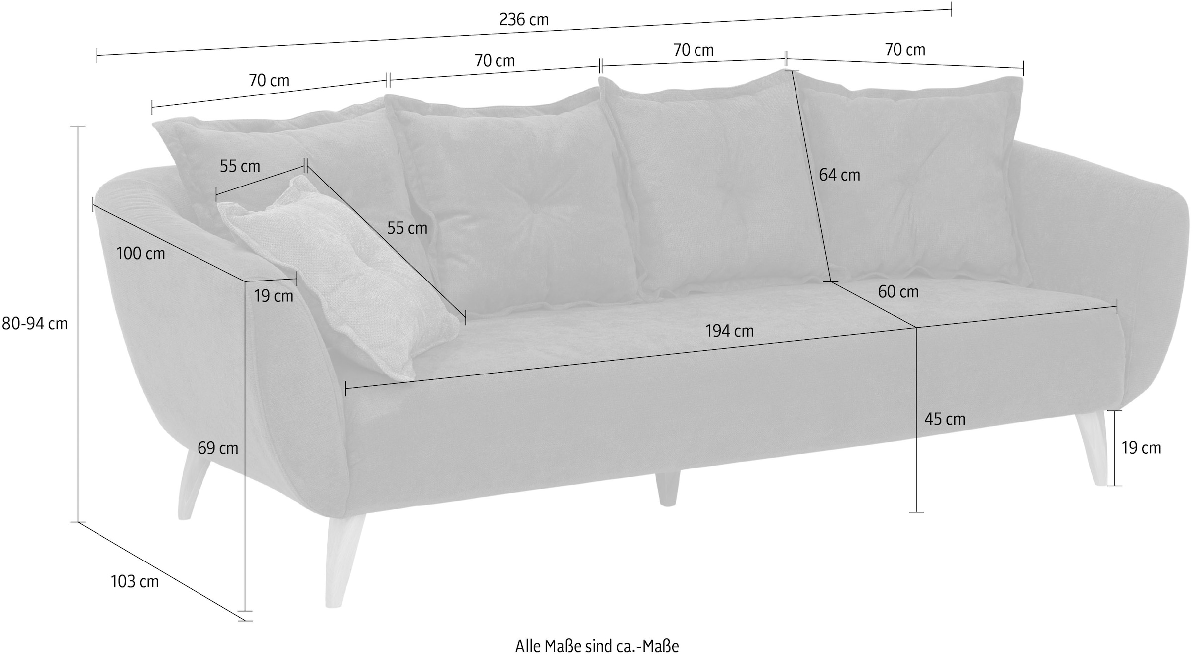 Home affaire 3-Sitzer »Baggio modern und romantisches Design, bequem« Zierkissen inklusive