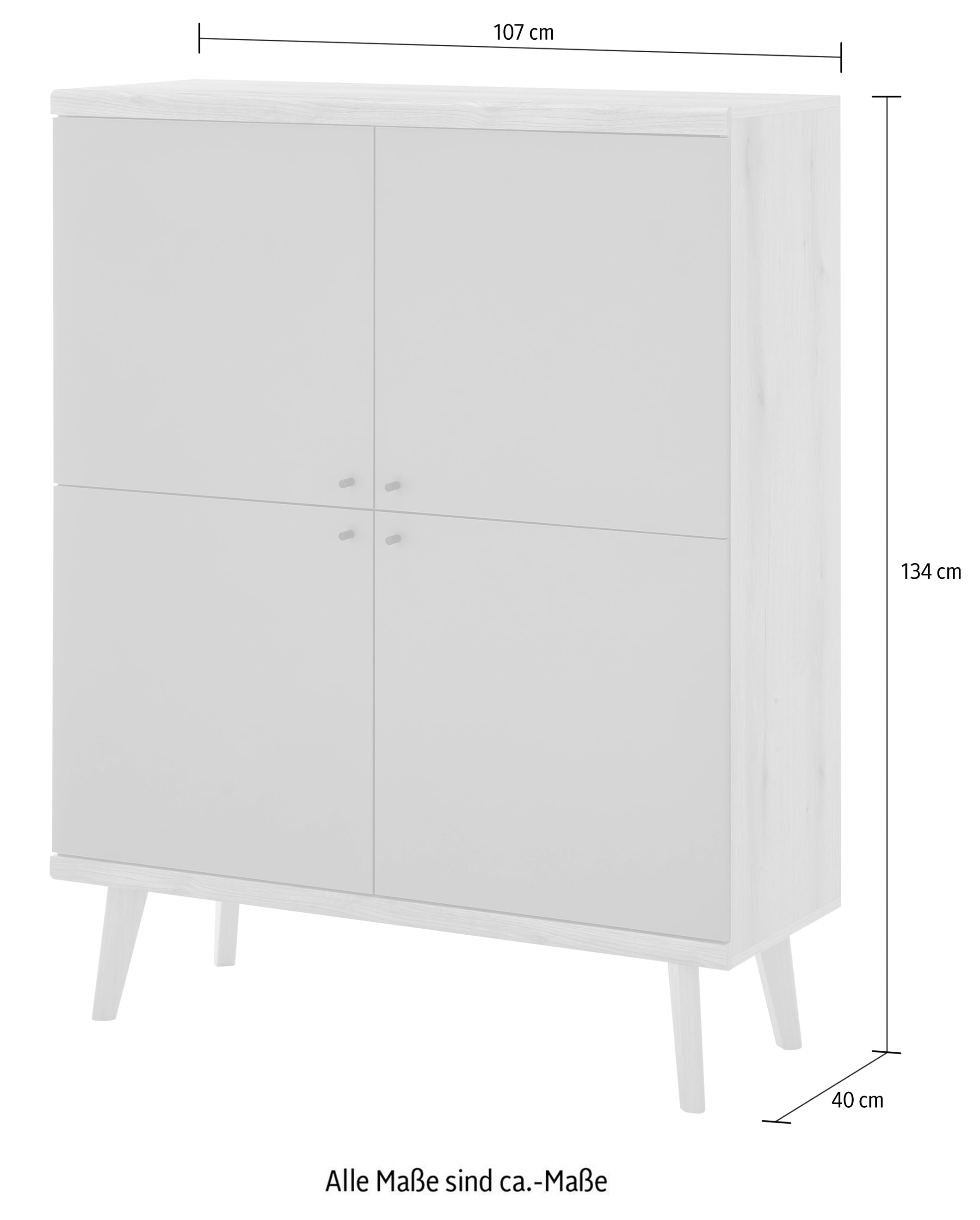 INOSIGN Highboard »MAVAS« in moderner Trendfarbe, Griffe aus Metall (Schwarz), Höhe 134 cm