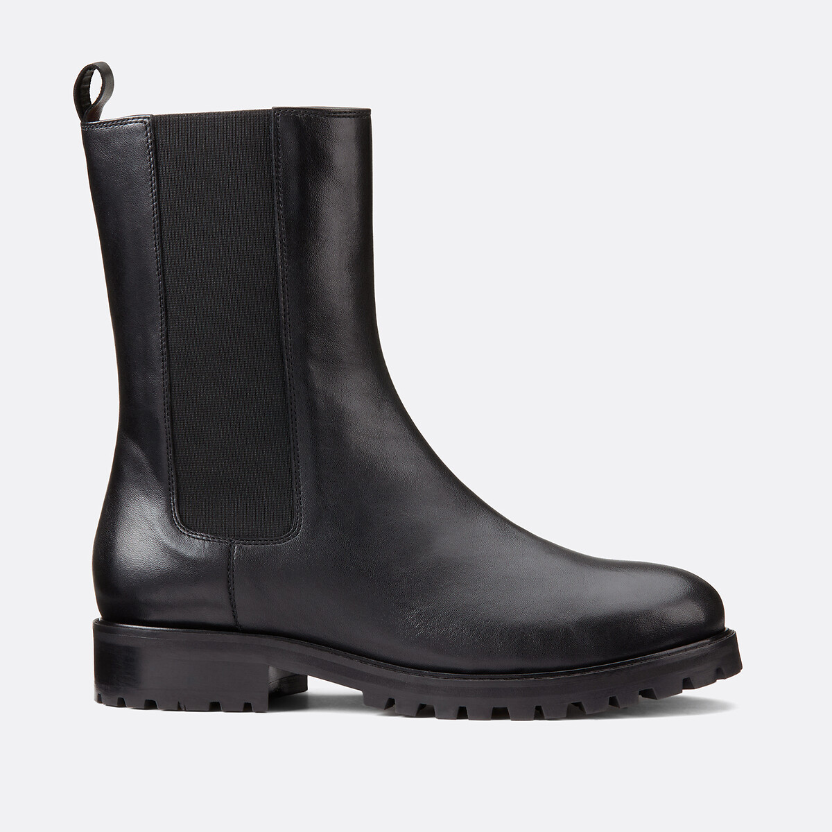 COLEÇÃO LA REDOUTE<br>Botas Chelsea com sola serrilhada em couro liso
