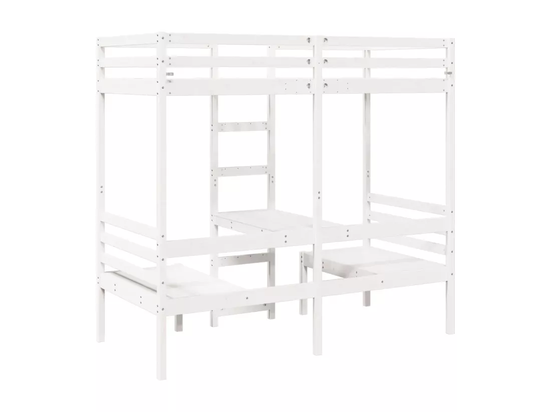 Lit mezzanine avec bureau et chaises blanc 80x200 cm pin massif