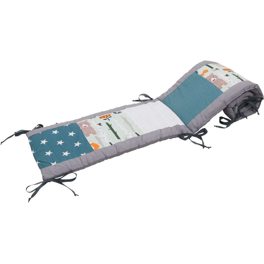 Ullenboom Patchwork-Nestchen für Babybett 140x70 cm Waldtiere Petrol (210 cm Kopfbereich)