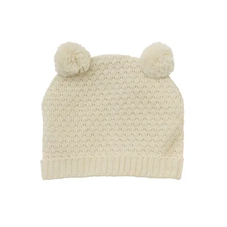 Heless Puppen-Strickset mit Bommelmütze und Strickschuhen aus 100 % Bio-Baumwolle, ecru, 2-teilig, Gr. 35-45 cm