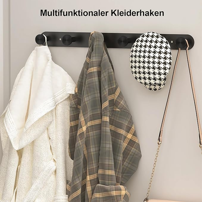 (380x35mm) Metall Wand Garderoben Leiste 6-facher Universal Kleiderhaken - Schwarz