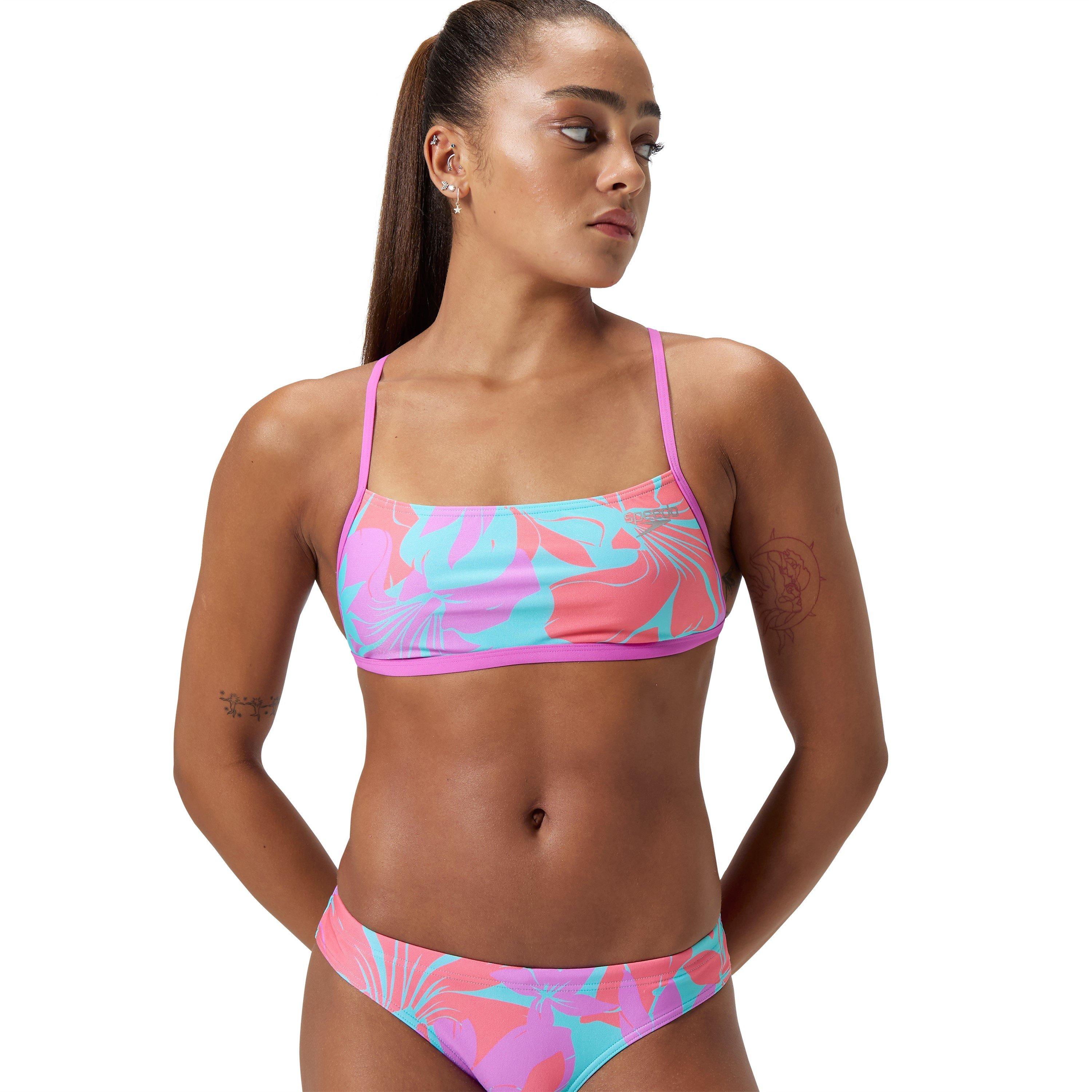 Speedo Womens Allover Digital Cross Back Crop Top