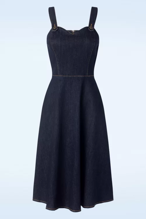 Collectif Clothing Jupiter pinafore jurk in denim