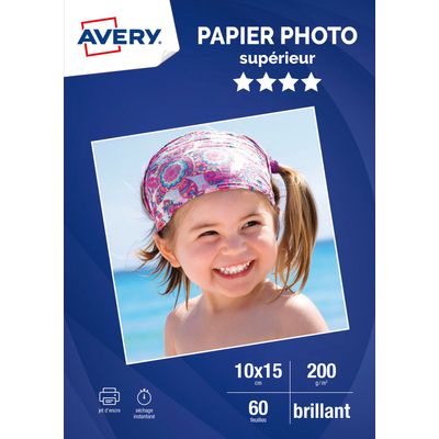 Avery - Papier Photo brillant - 10 x 15 cm - 200 g/m² - impression jet d'encre - 60 feuilles