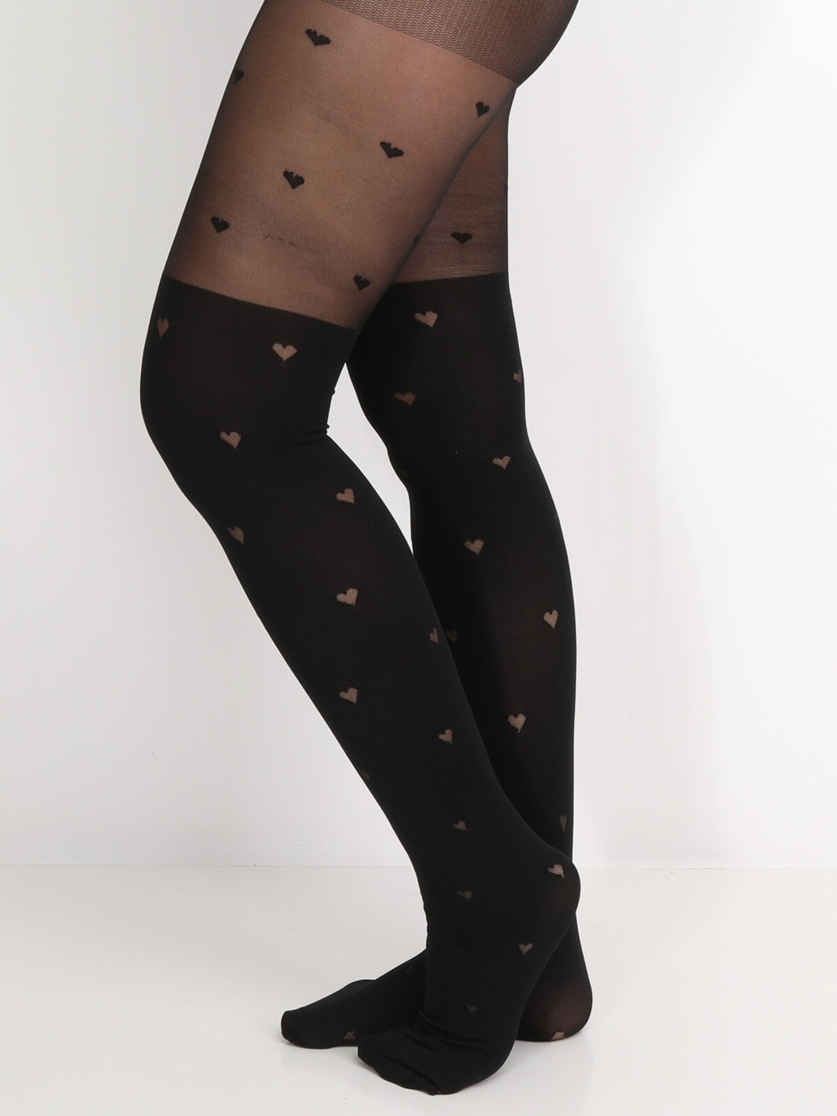 Collants effet bas à motif cœurs- Noir