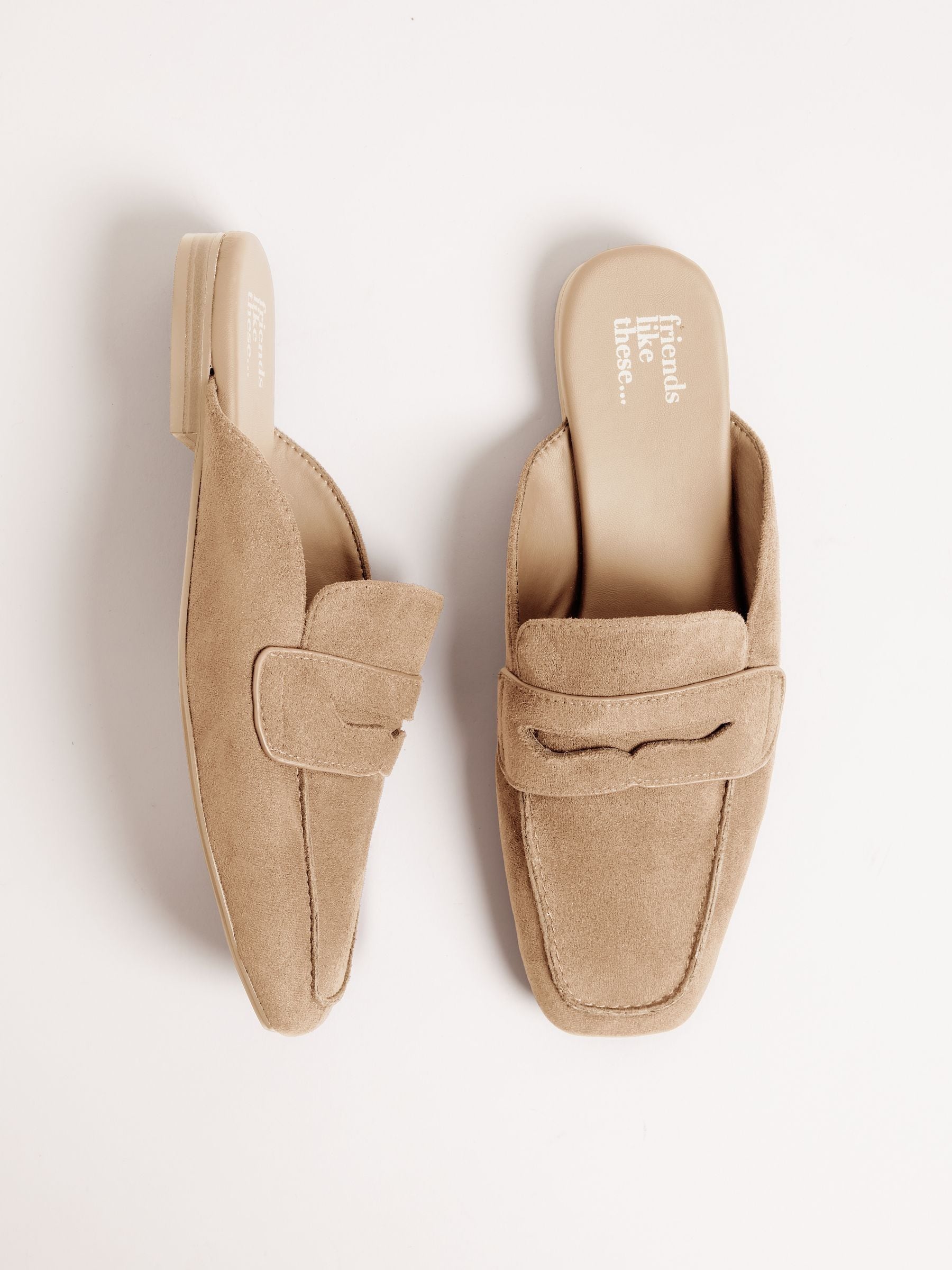 Licht beige - Friends Like These Square Toe Comfort Faux Suede Mule Loafer Shoes