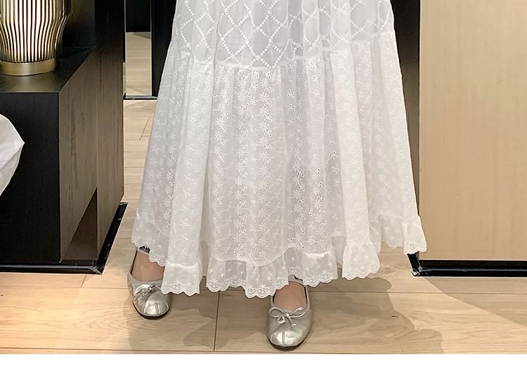 Tel tot 10 - Maxi A-lijn rok met elastische taille en geborduurde bloemenkant