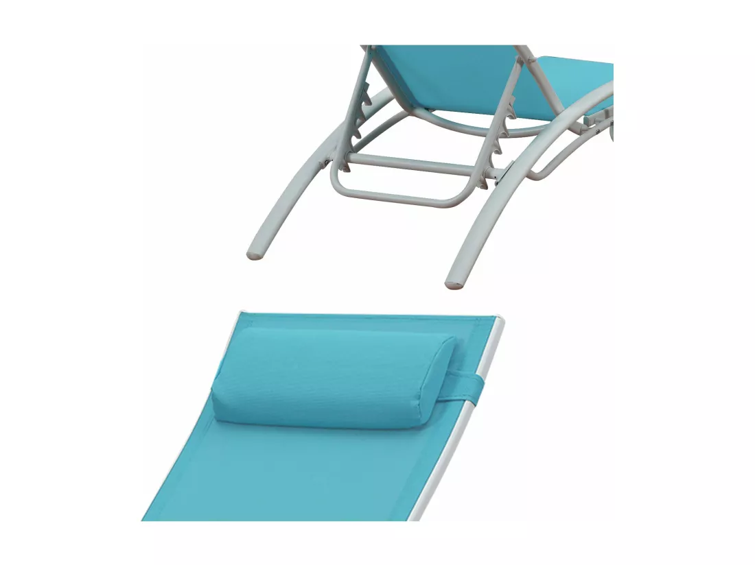 Lot de 2 transats GALAPAGOS en textilène bleu - aluminium blanc - HAPPY GARDEN