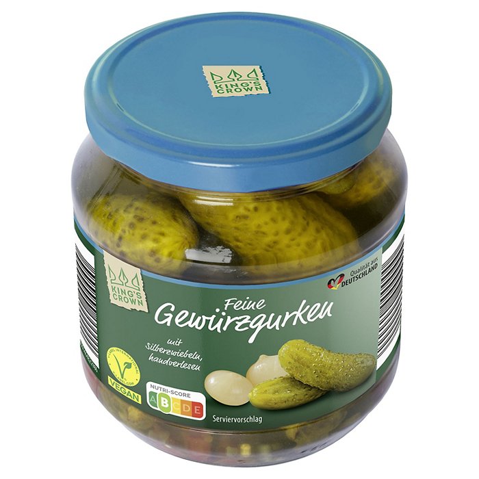 KING'S CROWN Feine Gewürzgurken 290 g, Silberzwiebeln