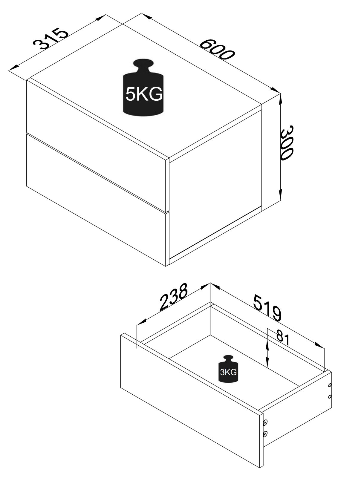 Wandschublade USAL L - weiß - Honig Eiche - 60 cm