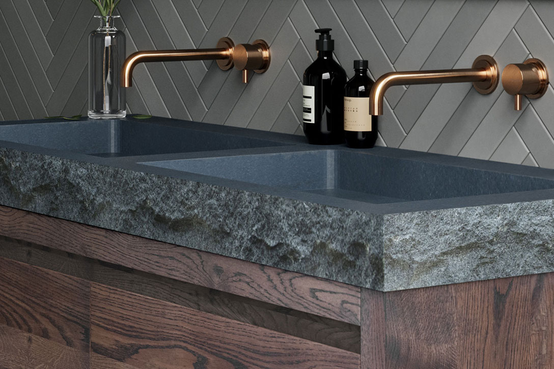 Forzalaqua Gela badmeubel 120cm charcoal met Palermo wastafel graniet gekapt zonder kraangat