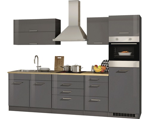 Held Furniture keukenblok met apparatuur Milan 290 cm grijs hoogglans gedemonteerd 604.1.6211
