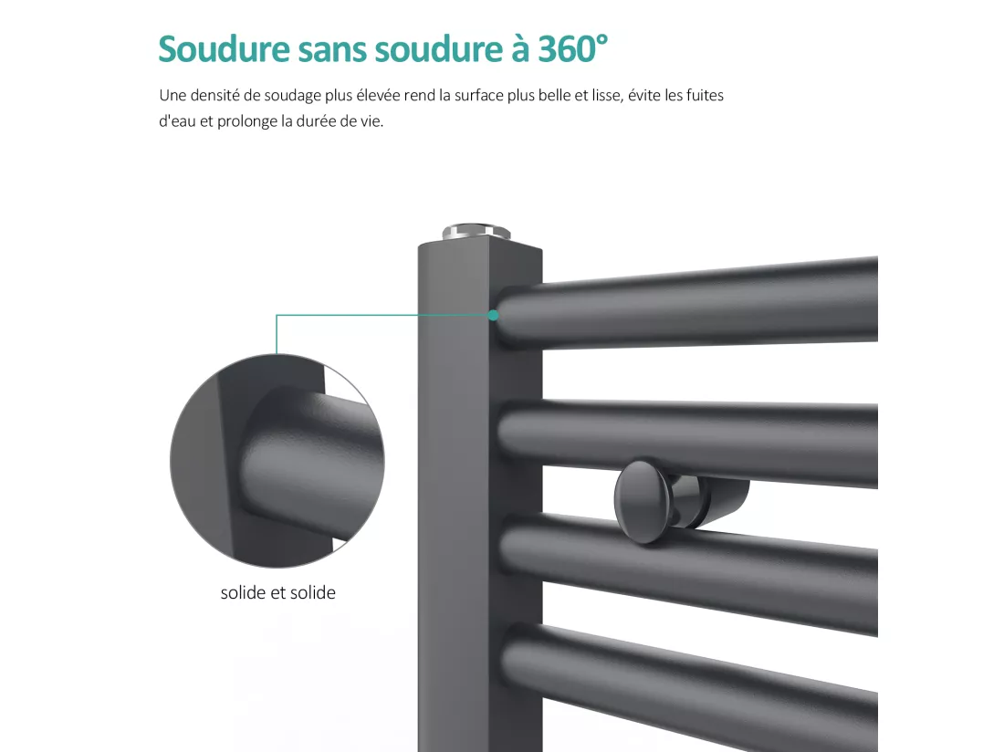 EMKE Sèche-serviette eau chaude, Radiateur sèche-serviettes raccordement central Anthracite 75x50cm 291Watts
