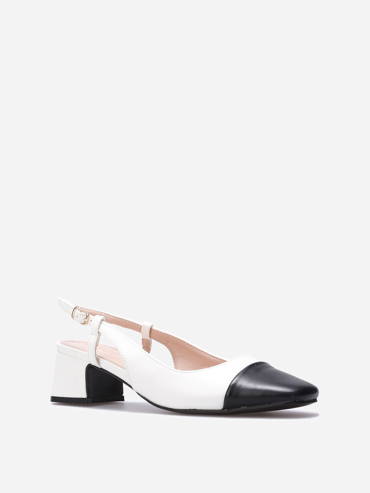 Escarpins slingback bicolores- Blanc