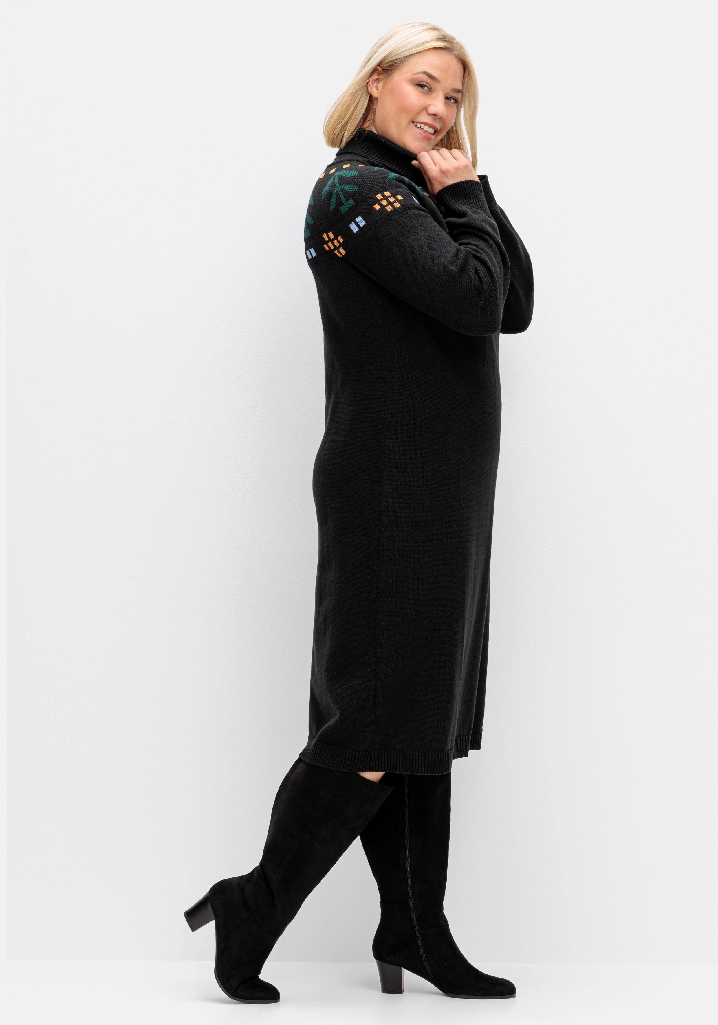 Strickkleid mit Intarsienstrick und Stehkragen