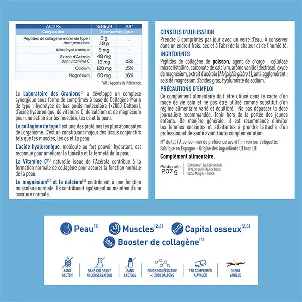 Granions Collagène Marin – Collagène Comprimés Acide Hyaluronique Format 2 Mois