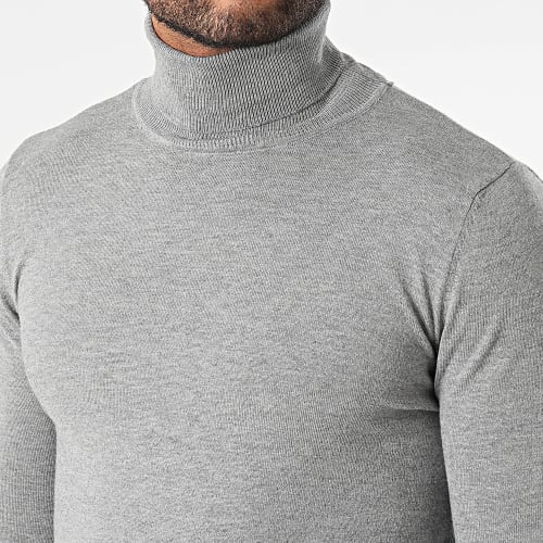 Pull Col Roulé Gris Chiné