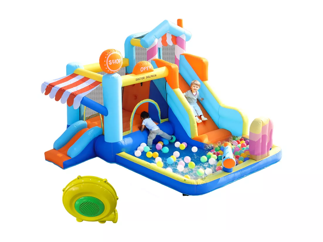 Château gonflable parc aquatique 7 en 1 pour enfants - 395 x 340 x 236cm - en oxford - avec souffleur - bleu