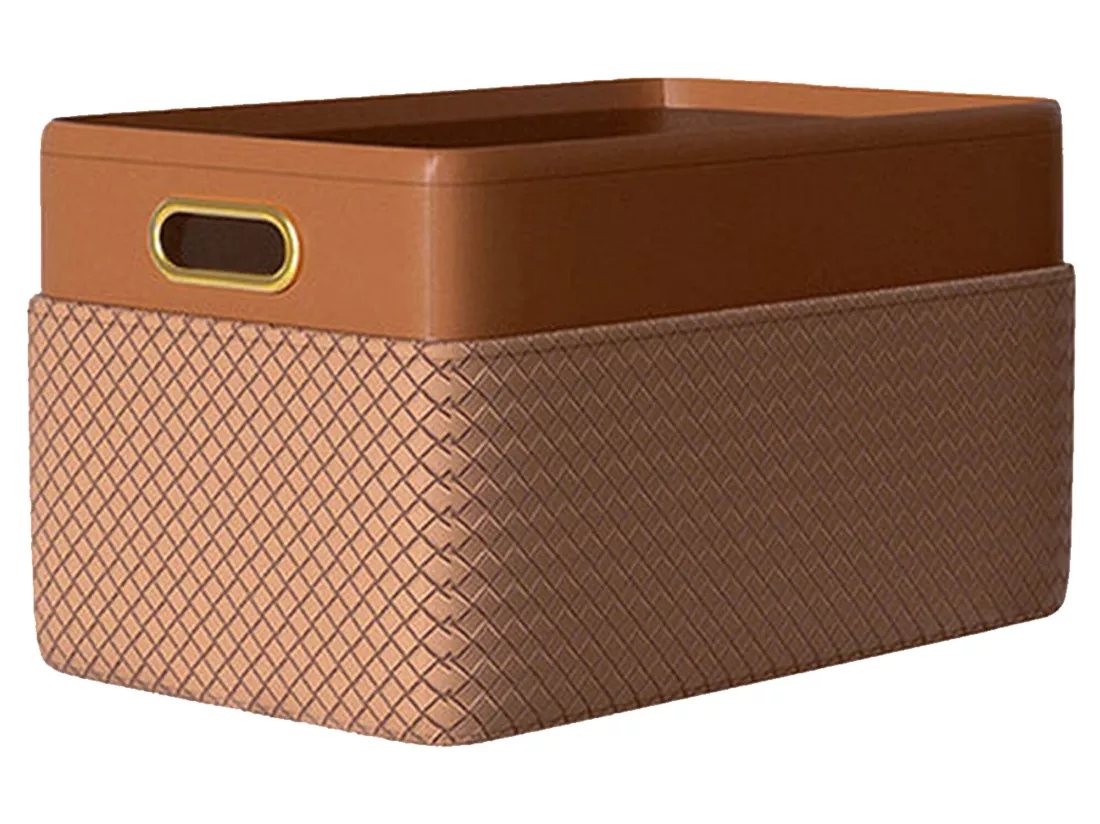 Panier de rangement en cuir maison.