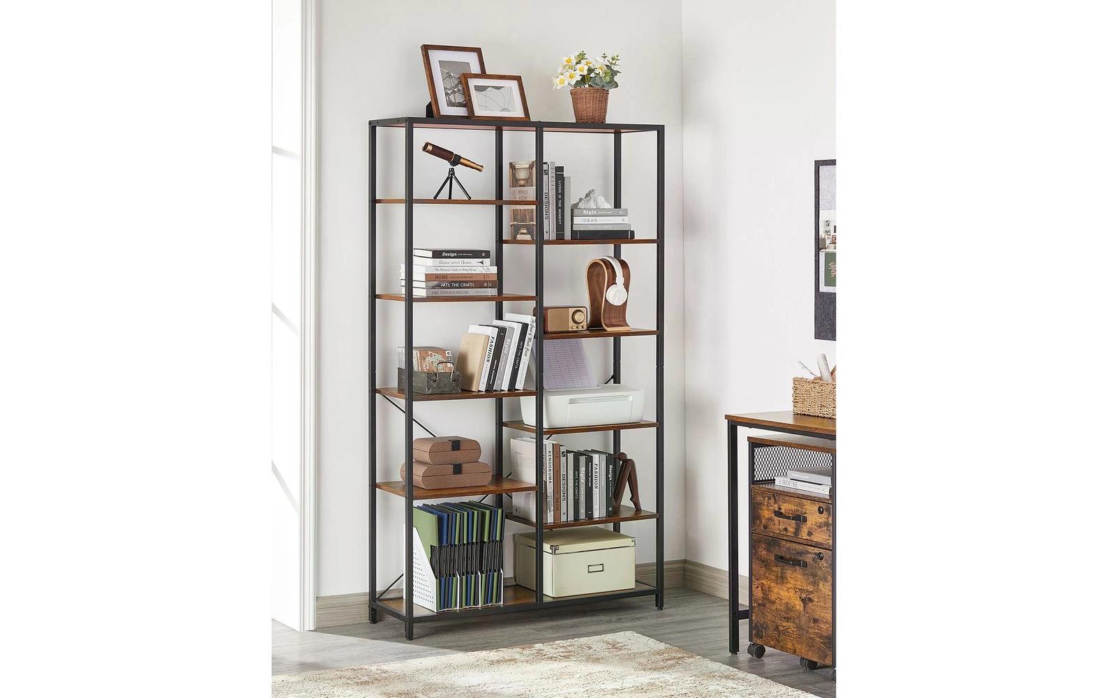 Regal mit 10 Ebenen 100 x 30 x 17 cm, Braun/Schwarz<br>Bücherregal