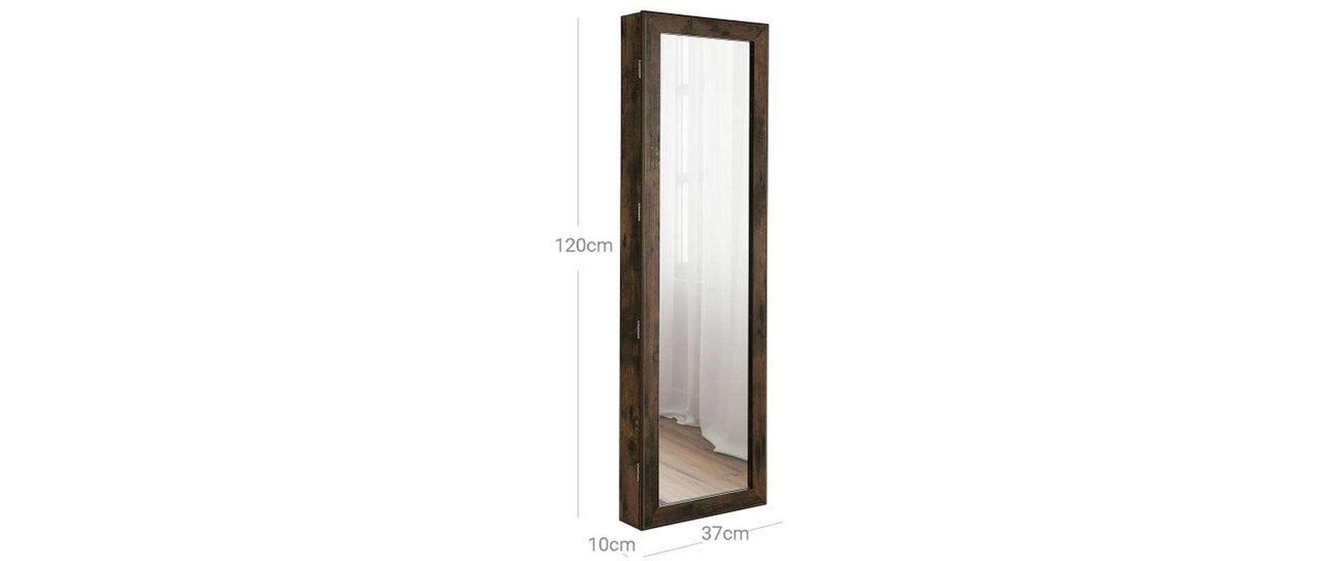 Schmuckhalter mit Spiegel 37 x 10 x 120 cm, Braun<br>Schmuckschrank