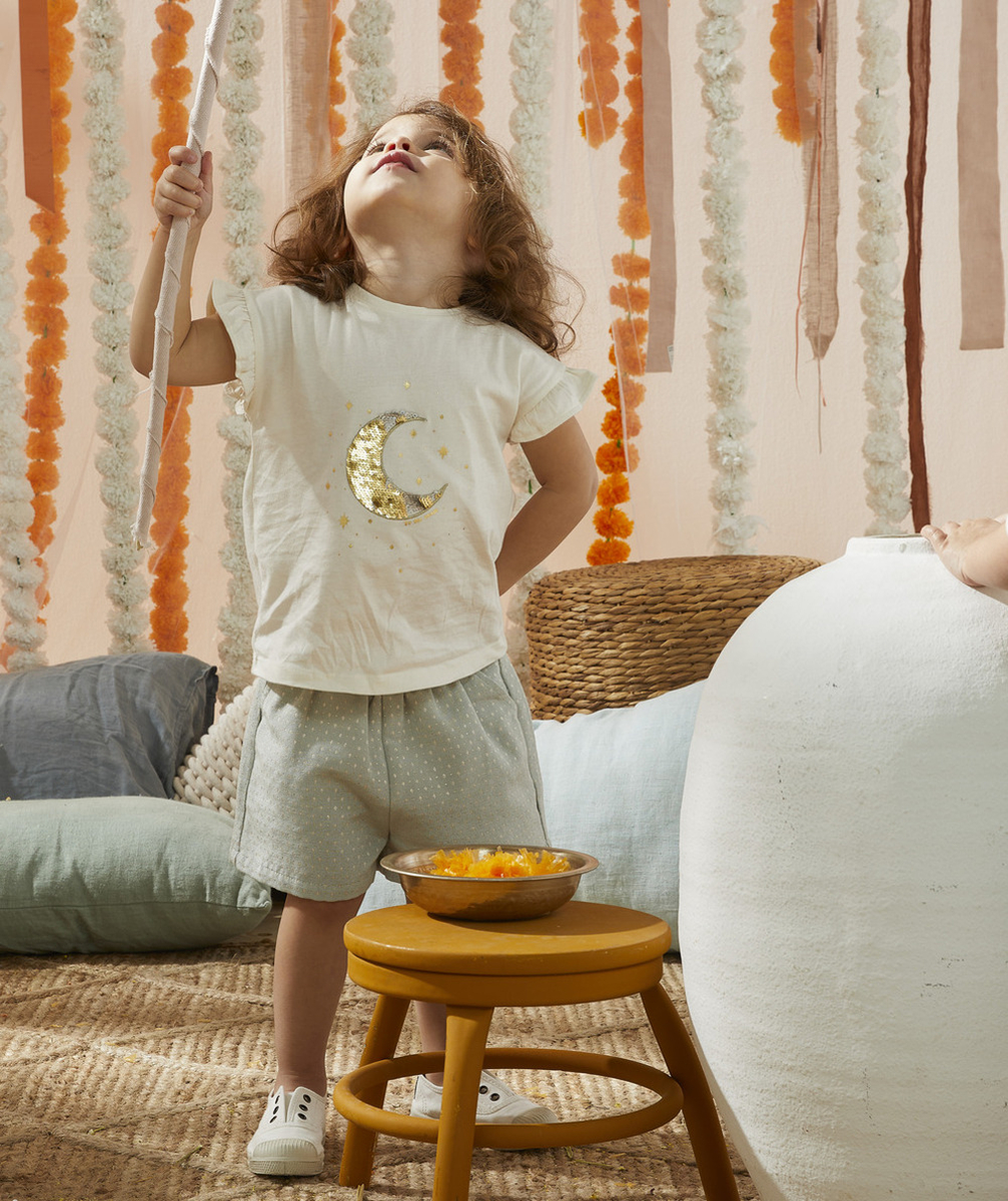 SHORT BÉBÉ FILLE VERT AVEC SURPIQÛRES COULEUR DORÉE