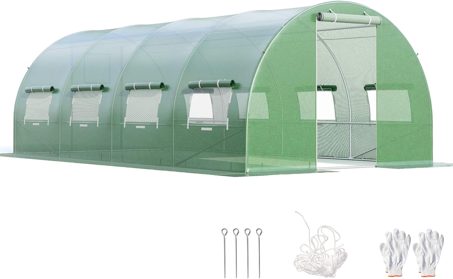GOPLUS 6x3x2m Gewächshaus mit Metallrahmen, 18m² Gartengewächshäuser mit 8 Fenstern & 2 Türen, Foliengewächshaus für Bauernhof, Hinterhof & Garten (6x3x2m)