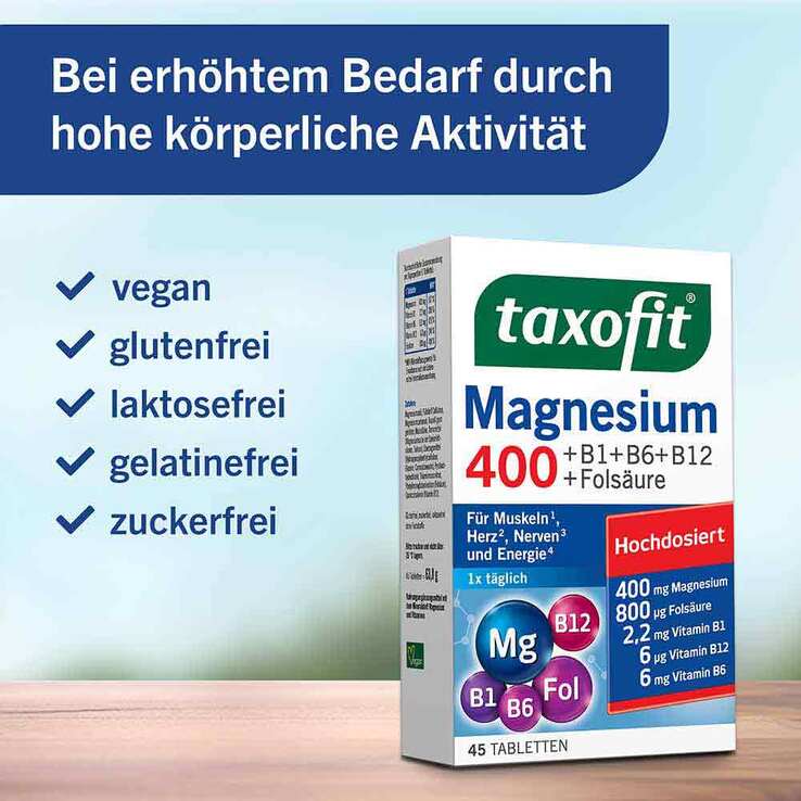Taxofit Magnesium 400 + B1 + B6 + B12 + Folsäure Tabletten, 45 St