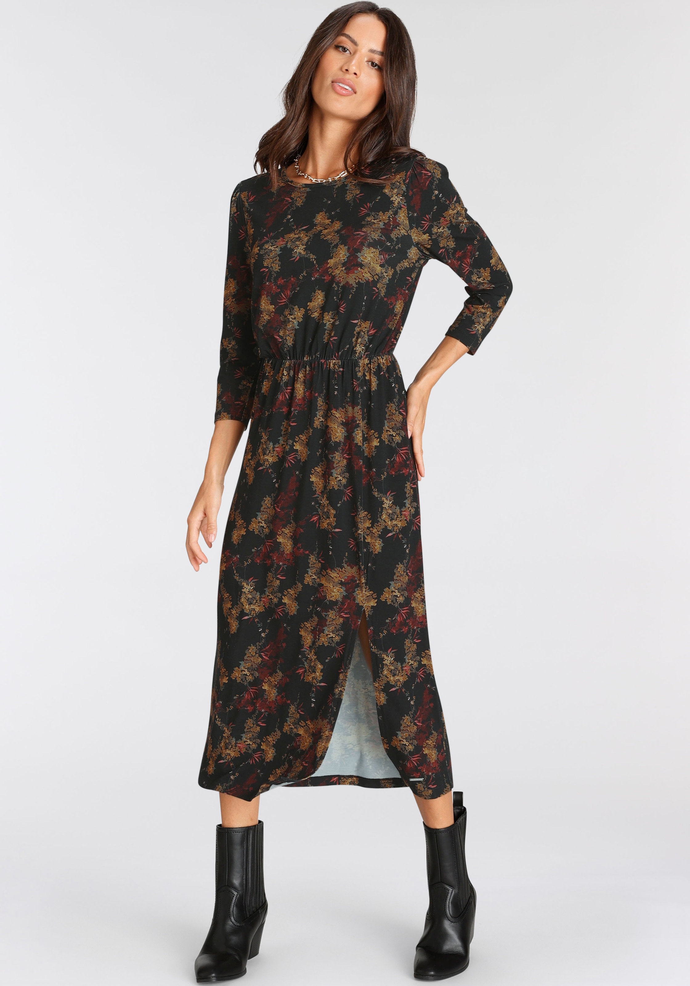 Laura Scott Midikleid feminin gemustert,  aus Viskosemischung,  3/4-Ärmel