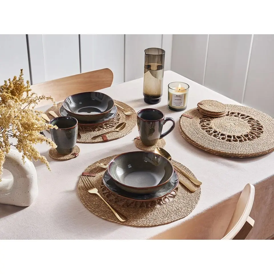 PEPPERBERRY - Set van 12 placemats en onderzetters - Natuurlijk - Jute