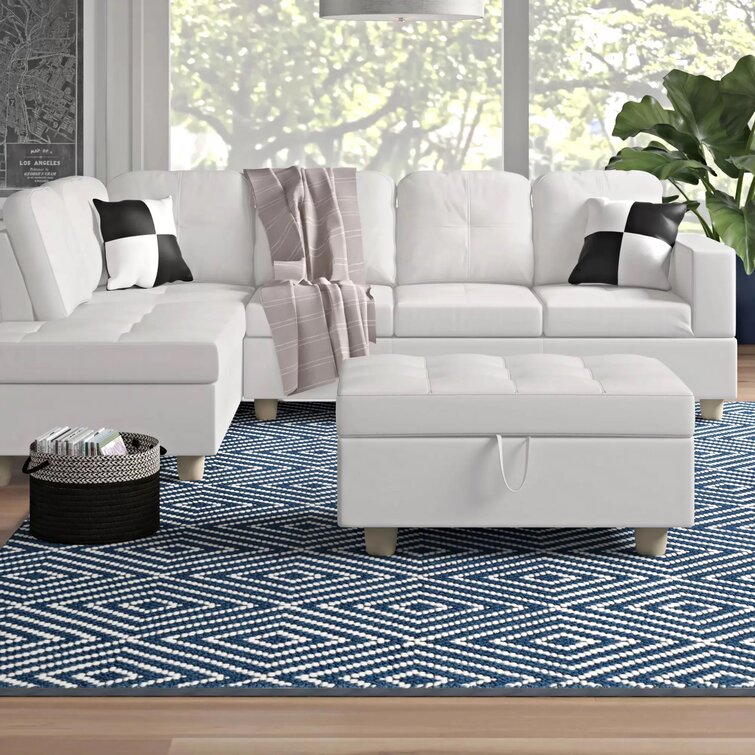 Wilhelmine 103.5&prime;&prime; Wide Faux Leather Sofa & Chaise With Ottoman