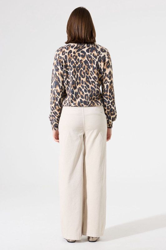 GARCIA - Gebreide Trui - Bruin - Luipaardprint - Regular Fit - 72% Polyamide