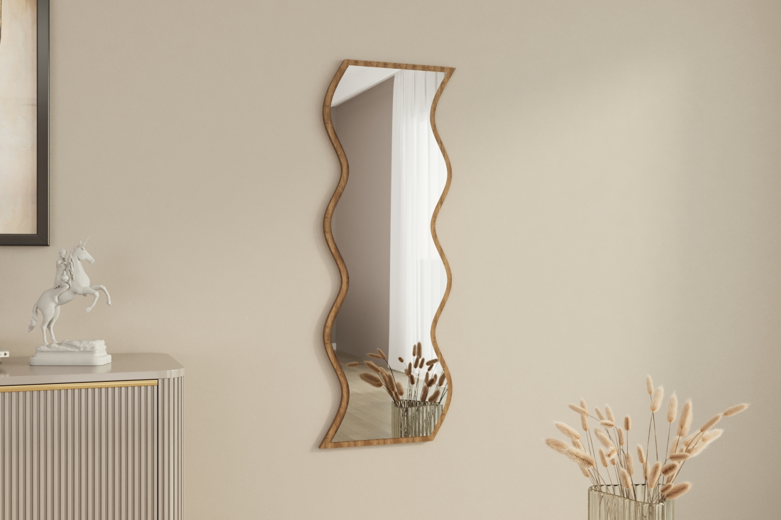 Spiegel - braun - welliges Design