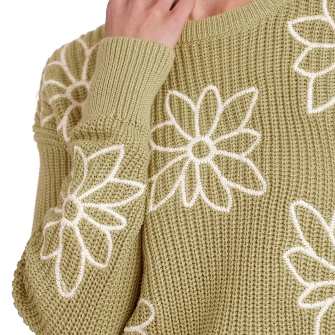 Jonas Nielsen Damen Strickpullover mit Blumen-Stickerei oliv