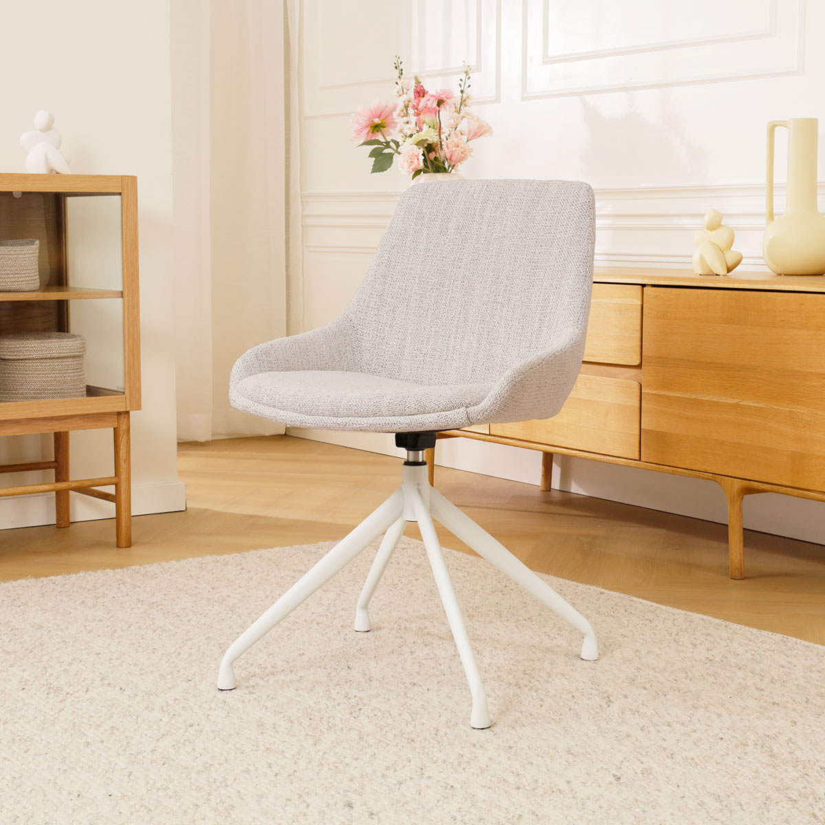 Eetkamerstoel Nola-Isa grijs beige gemêleerd draaibaar - wit