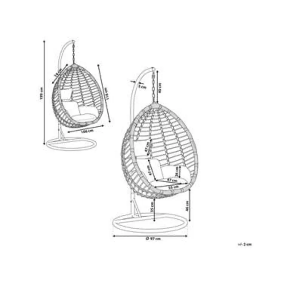 TOLLO - Hangstoel - Grijs - 106 cm - PE rotan