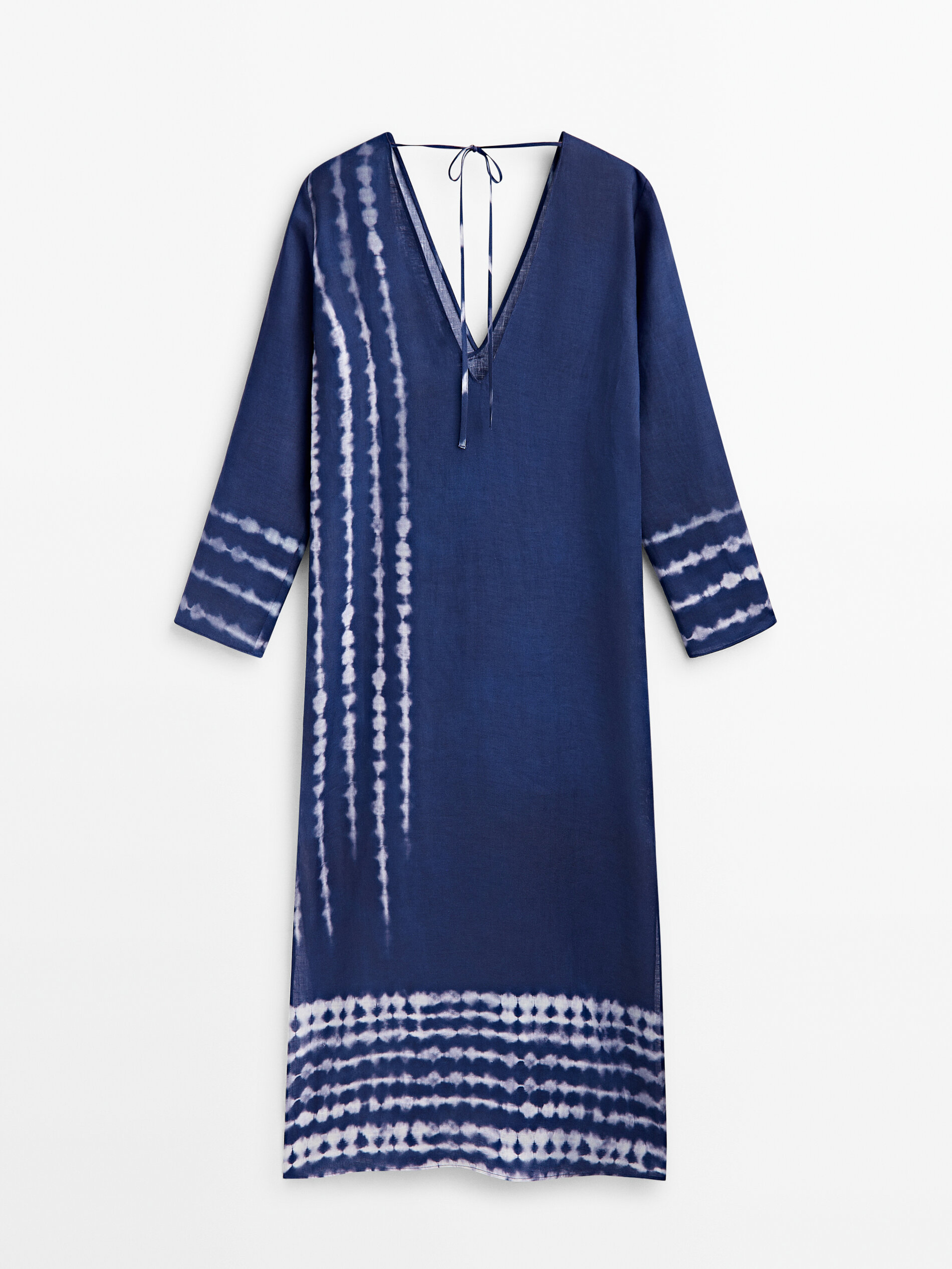Caftan tie-dye azul 100% linho - Azul Claro