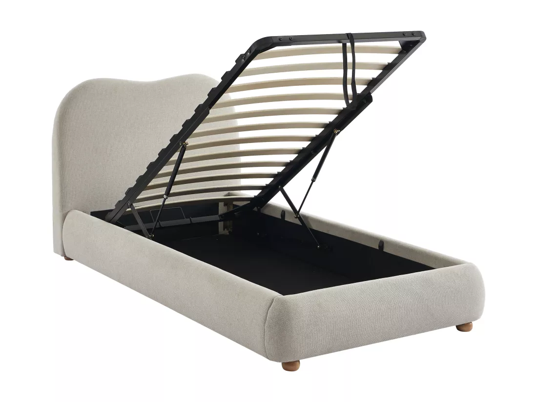 Lit coffre 90 x 190 cm - Tissu - Beige - VANARI
